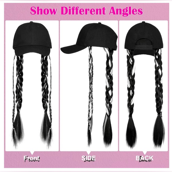 Baseball Cap Hat Wig with Long Braided Synthetic Hair Extension 25" Braided Pony - Picture 3 of 12